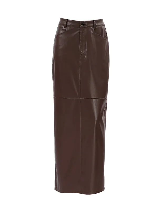 A-Line High Waisted Buttoned Solid Color Split-Back Skirts Bottoms