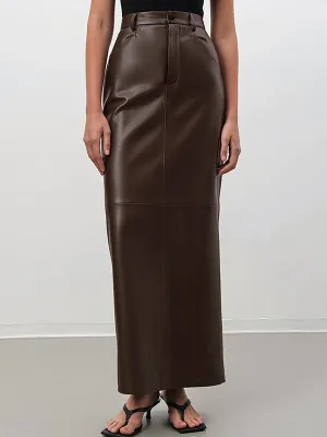 A-Line High Waisted Buttoned Solid Color Split-Back Skirts Bottoms