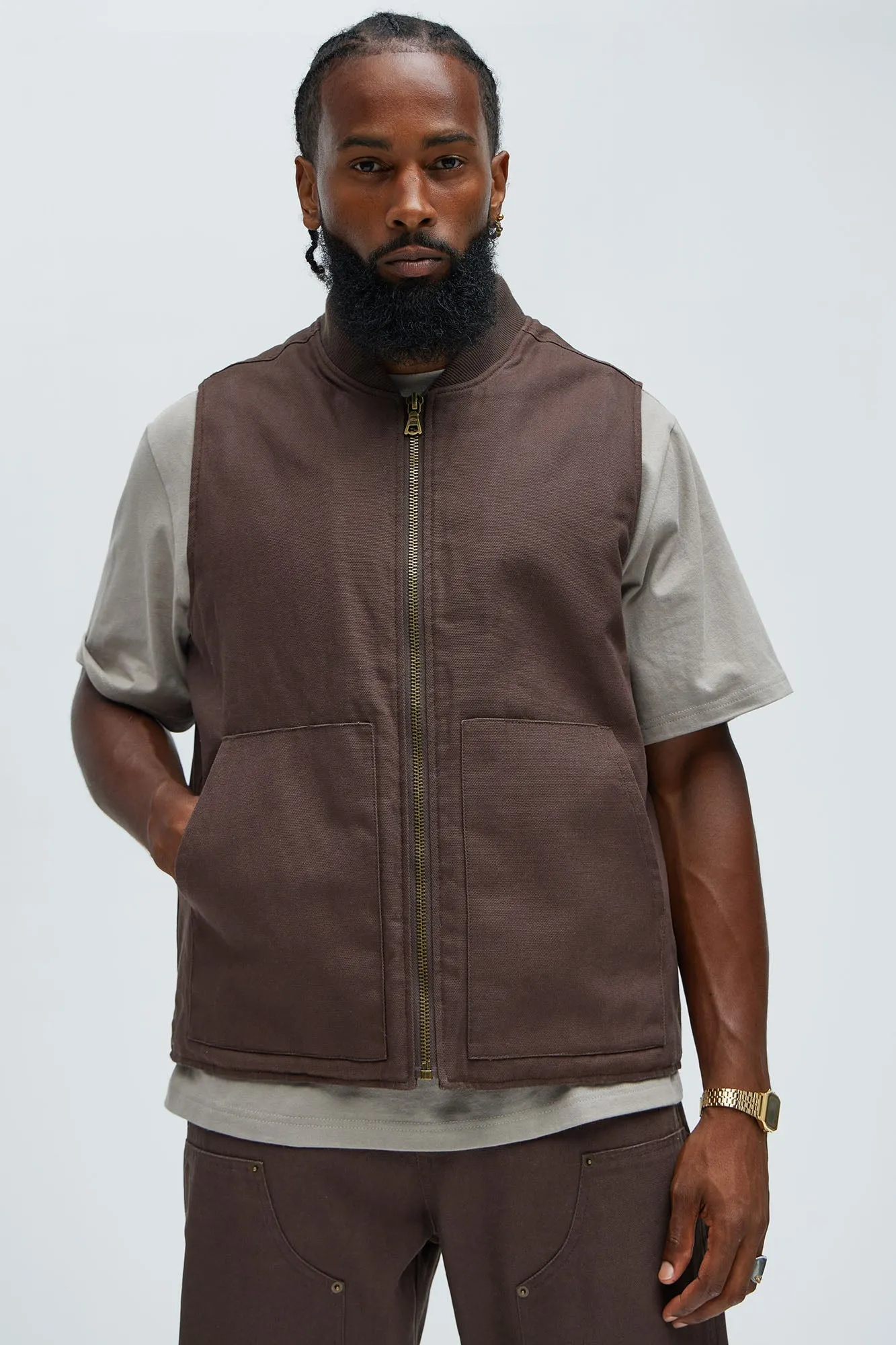 Alexander Utility Canvas Vest - Brown