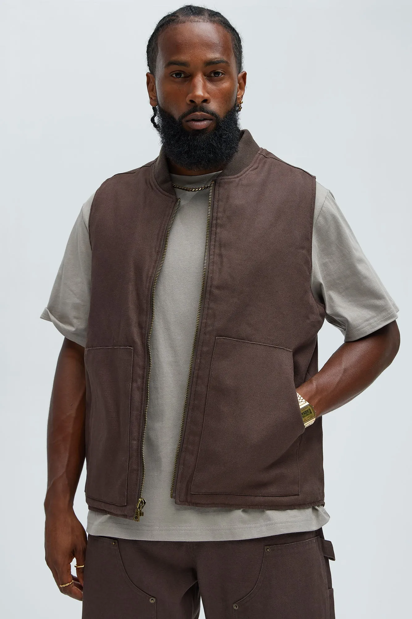 Alexander Utility Canvas Vest - Brown
