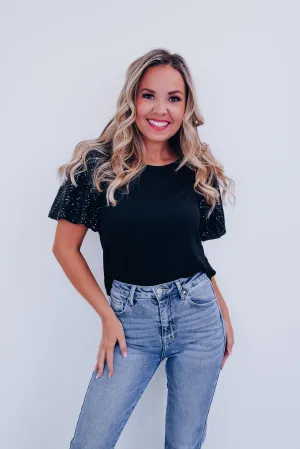 Sylvia Sequin Sleeve Top - Black