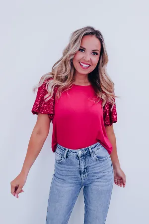 Sylvia Sequin Sleeve Top - Pink